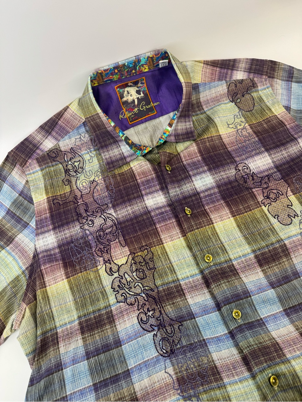 Robert Graham Men's Embroidered Button-Up Shirt in Purple and Green - 3XT
